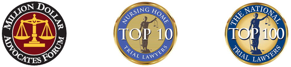 Multimillion dollar advocate and top 10 nursing home trial lawyer logo, and top 100 national trial lawyers