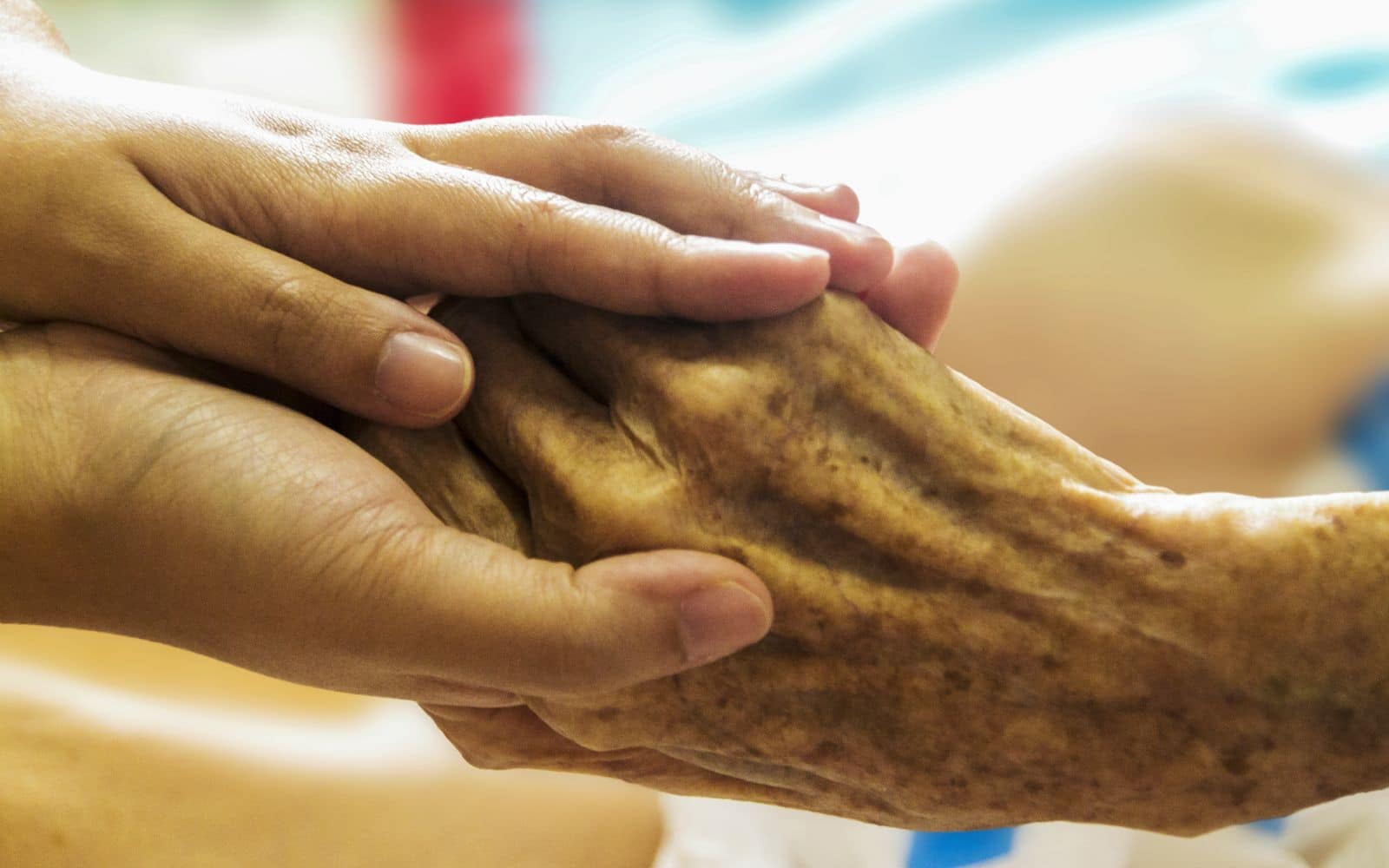 person holding hands with senior citizen