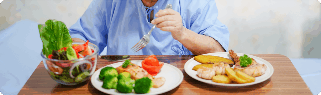 Asian senior or elderly old lady woman patient eating breakfast