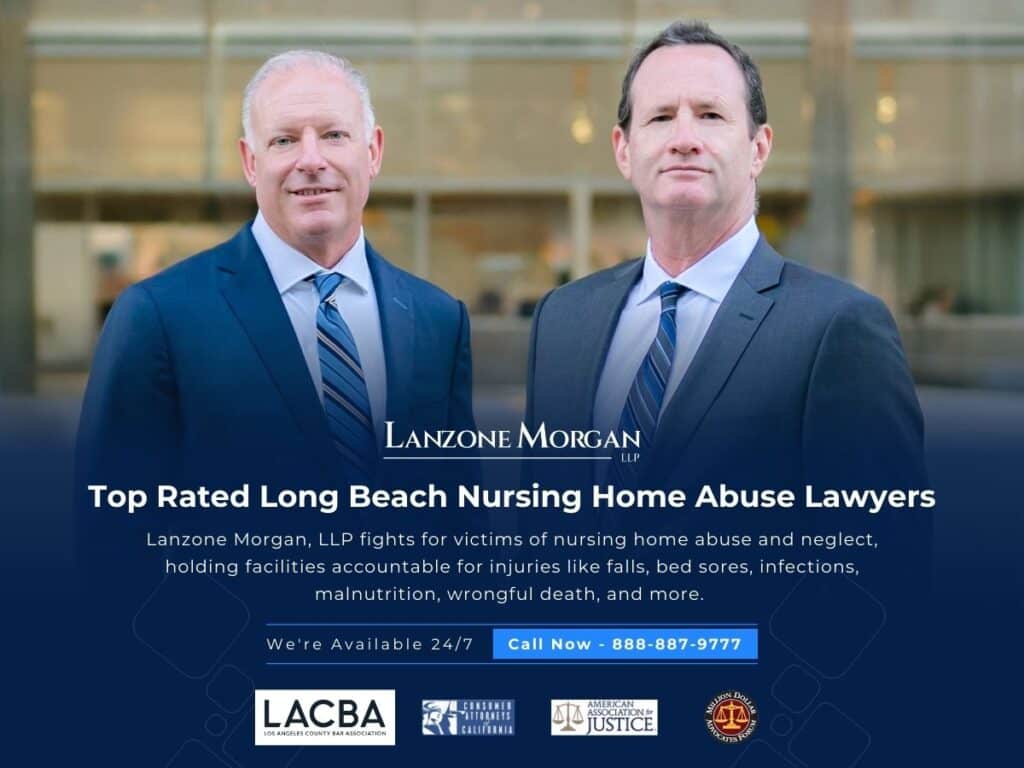 nursing home abuse attorneys Jim Morgan and Anthony Lanzone posed in front of courthouse
