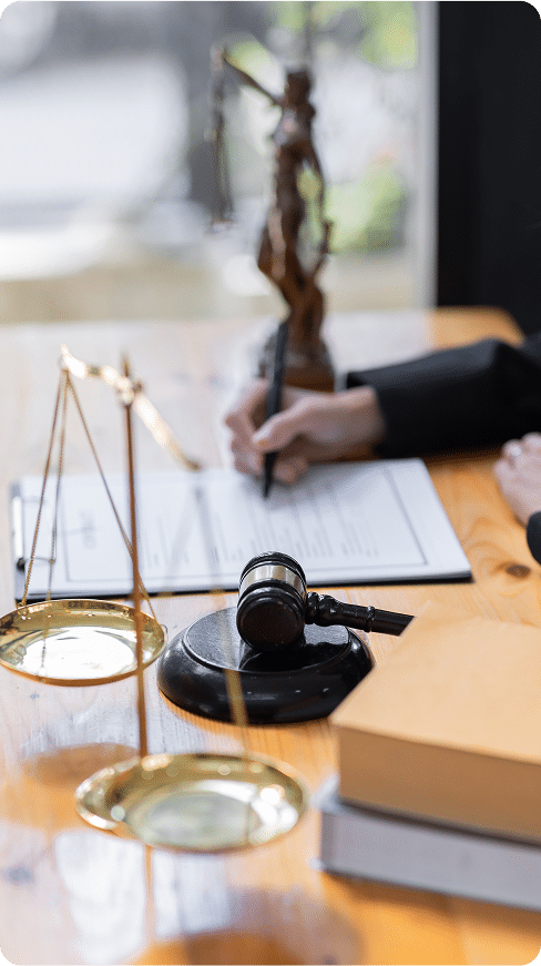 female business woman lawyers working at the law firms. Judge gavel with scales of justice. Legal
