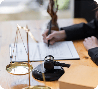 female business woman lawyers working at the law firms. Judge gavel with scales of justice. Legal